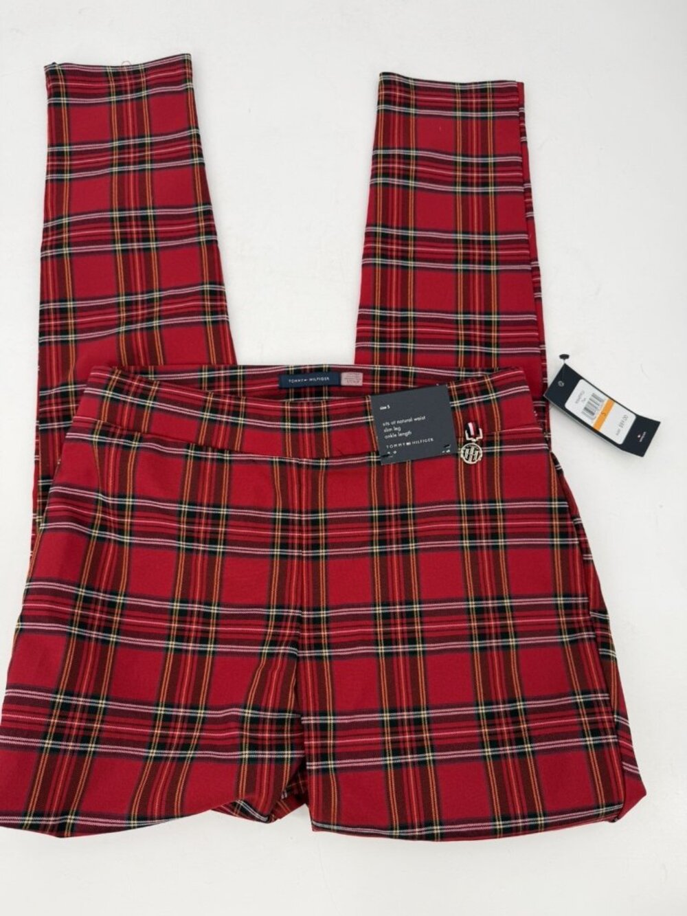 NWT Tommy Hilfiger Pants Womens Red Plaid Pull On Ankle Slim Midrise Small